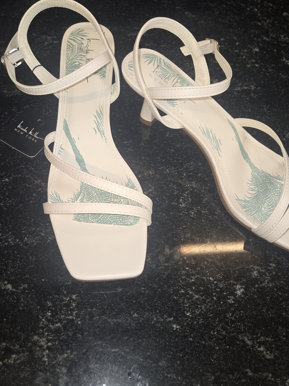 Nicole Miller White Strappy Square-Toe Mid Heel Sandals 3 In Heels